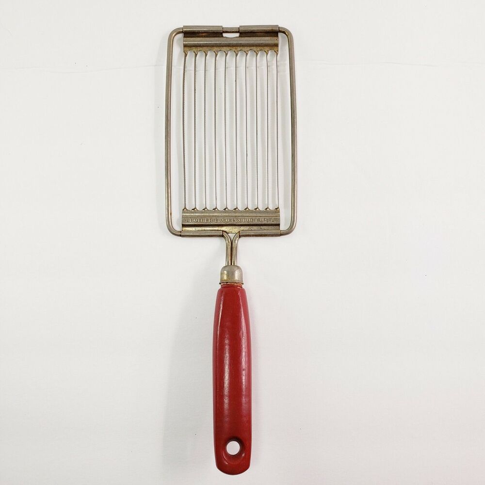 Vtg Ekco Slicer Red Wood Handle Cheese Tomato Kitchen Utensil Gadget USA